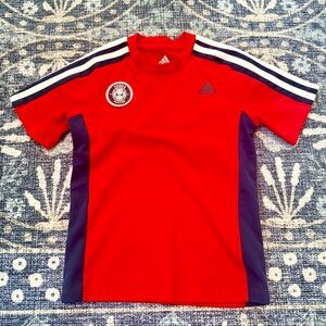 adidas Kids Red Athletic Tee with Navy Panels